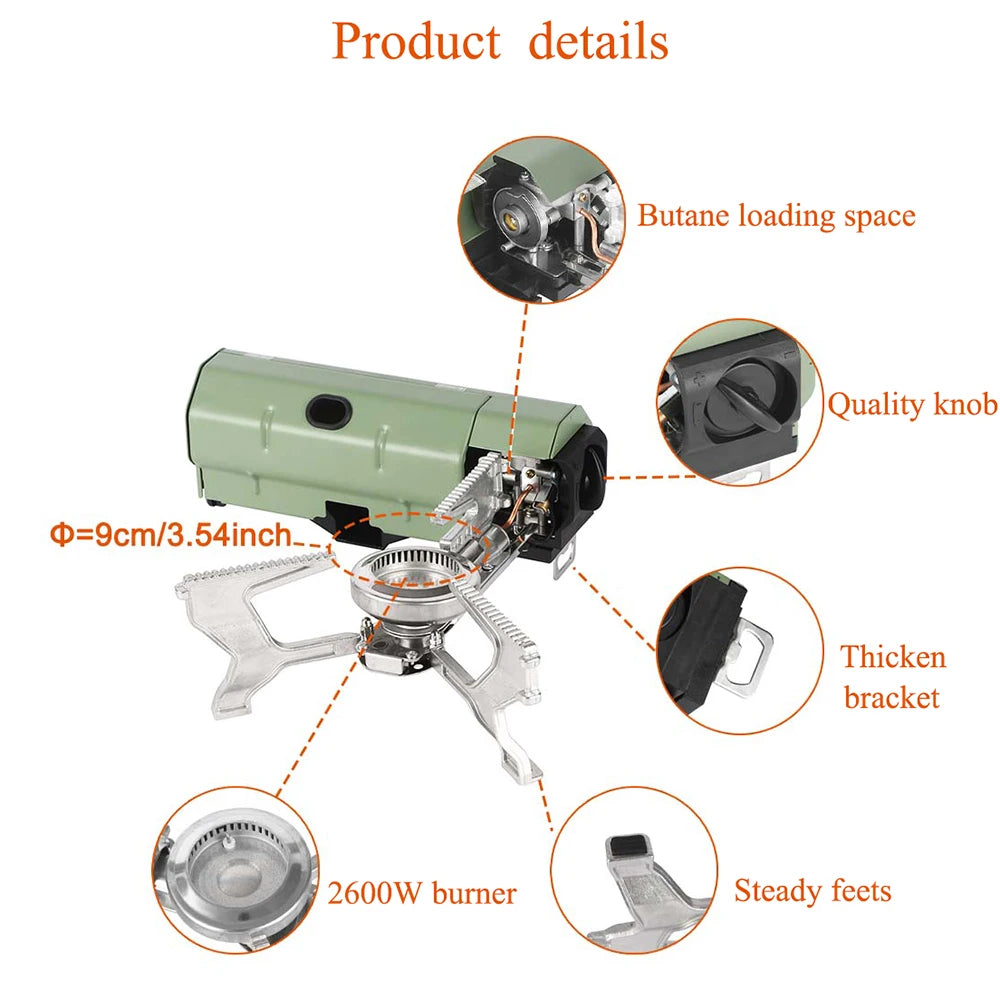 "2600W Portable Folding Camping Stove - Ultimate Outdoor Gas Grill for Hiking, BBQ & Travel Cooking!"