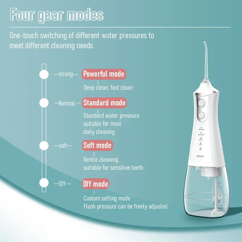 Wifepro Cordless Select (L11) Oral Irrigator Water Flosser 300ML Water Tank 4 Cleaning Modes 5 Replaceable Jet Tips and Storage Bag Mothers Day Gifts Daily Nozzle Cleansing Pulling Oil